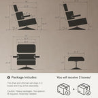 Top Black Grain Leather, Mid Century Chaise Lounge Chair and Ottoman, Modern - Image 3