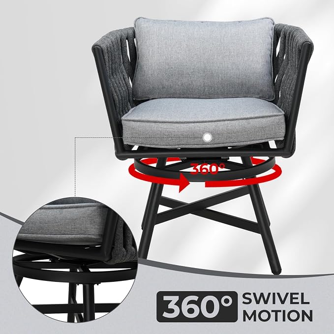 Grand patio Swivel Rope Wicker Chairs Set of 2, Patio Dining Chairs - Image 4
