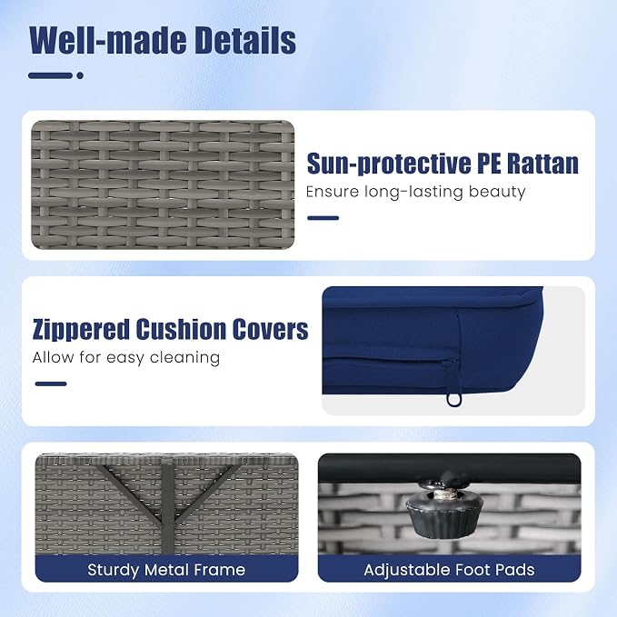 LDAILY Moccha Outdoor Daybed, Wicker Loveseat Sofa Set - Image 8