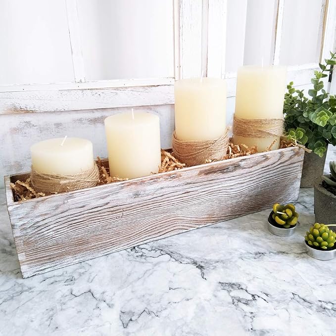 1 Pcs Wood Planter Rectangle Whitewashed Rectangular Decorative Wooden Box - Image 4