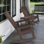 GREENVINES Outdoor Rocking Chair Set | 3-Piece | Dark Brown Wood Grain | 2 - Image 2