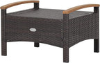 Tangkula 2 Piece Patio Rattan Ottomans, Outdoor Wicker Footstool w/Acacia Wood - Image 9
