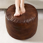 HIGOGOGO Round Stuffed Pouf Ottoman, Pu Leather Poufs by HIGOGOGO