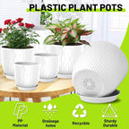 Plastic Plant Pots 10/9/8/7.5/7 inch Set of 5, Flower Planters - Image 3