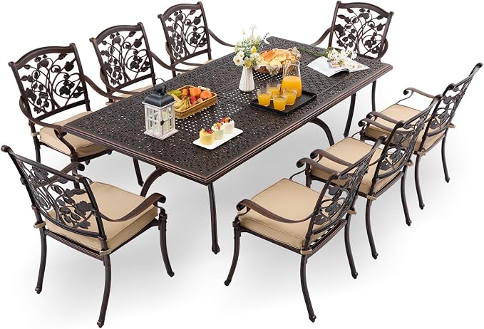 9-Piece Cast Aluminum Patio Furniture, Outdoor Dining Sets by Unknown