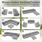 6 Piece Modern Outdoor Sectional Sofa, Weather-Resistant Metal Frame and - Image 3