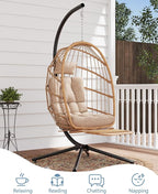 SWITTE Egg Chair Outdoor with Footrest & Stand, Indoor Wicker Hanging Egg Swing - Image 8