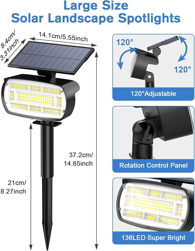 Fabrito Large Solar Spot Lights Outdoor 4 Pack, 1000 Lumens High Brightness - Image 8