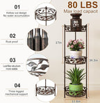 Plant Stand, Heavy Duty Metal Plant Stand Indoor Outdoor, Tall 3 Tiers Plant - Image 3