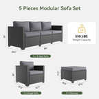 Aoxun Patio Furniture Set, 5 Piece Outdoor Sectional Sofa - Image 7