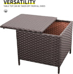 Outdoor Wicker Storage Side Table, Patio Brown PE Rattan End Table - Image 4