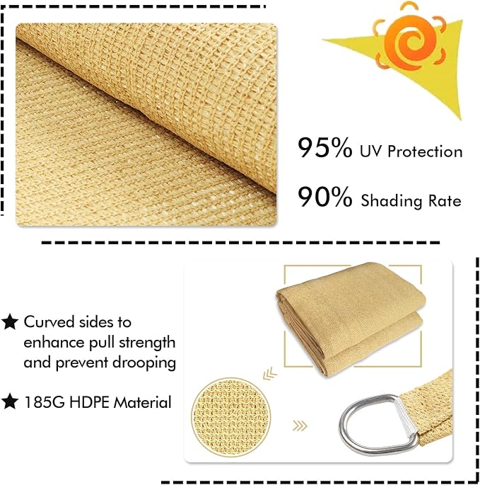 KANAGAWA 12'X14' Sand Custom Size Sun Shade Sail Rectangle UV Block Canopy Cover - Image 3