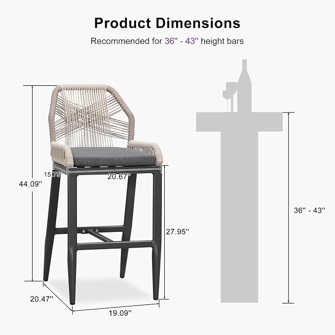 PURPLE LEAF Patio Bar Stool Bar Height Set of 4 Outdoor Rattan Chairs - Image 3
