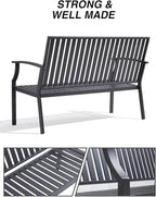 52" Outdoor Bench Garden Bench, Weatherproof Anti-Rust Heavy-Duty Outside - Image 4