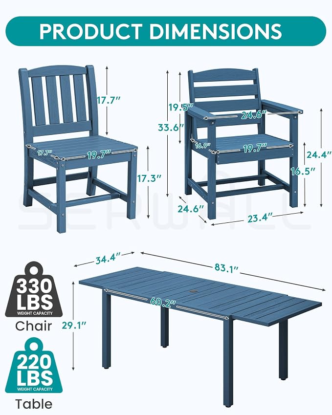 SERWALL 9-Piece Outdoor Dining Set, All Weather HDPE Outdoor Furniture Set - Image 2