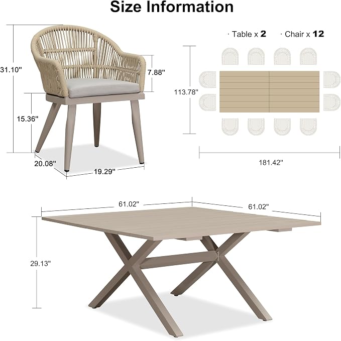 PURPLE LEAF 13 Pieces Oversized Patio Dining Set - Image 7