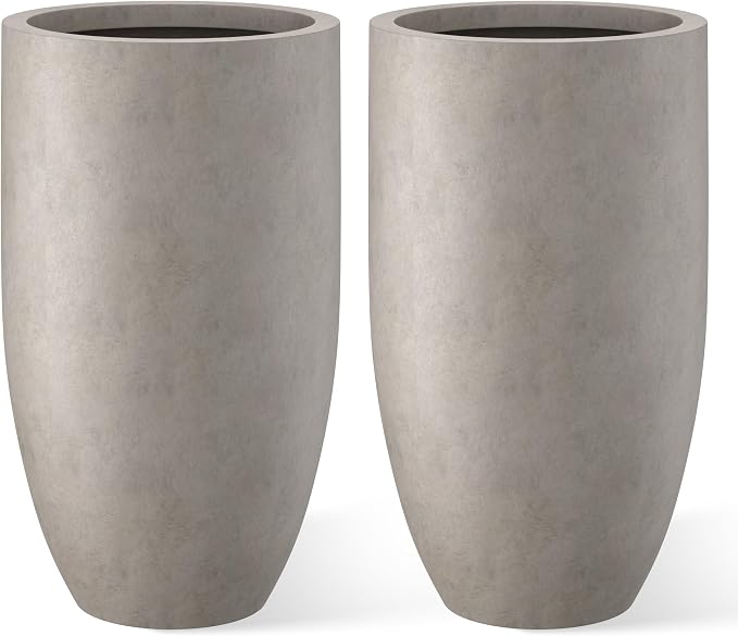 Kante 24 Inch Tall Round Concrete Planter, 2 Pack Large Indoor Outdoor Plant by Kante