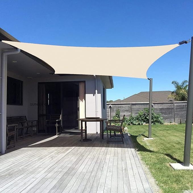 SUNNY GUARD Custom Size 12'x28' Rectangle Butter Cream UV Block Sunshade by SUNNYGUARD