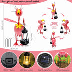 Solar Flamingo Statue with Lights, 13in Tall Solar Flamingo Garden Sculptures - Image 3
