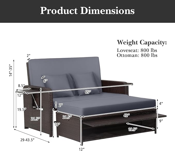 HAPPYGRILL Patio Rattan Wicker Daybed - Image 7