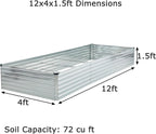 12x4x1.5ft Galvanized Raised Garden Bed, Outdoor Planter Box Metal Patio Kit - Image 2