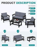 SERWALL 4 Piece HDPE Outdoor Furniture Set, All Weather Wood-Like Outdoor Sofa - Image 2