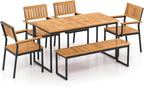 Tangkula 6 Pieces Outdoor Acacia Wood Dining Set, Patio Table and Chairs Set - Image 8