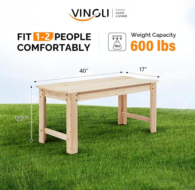 VINGLI Outdoor Wood Bench - Image 3