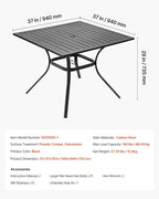 VEVOR Outdoor Patio Dining Table, 37 inch Square Metal Steel Slat Backyard - Image 3