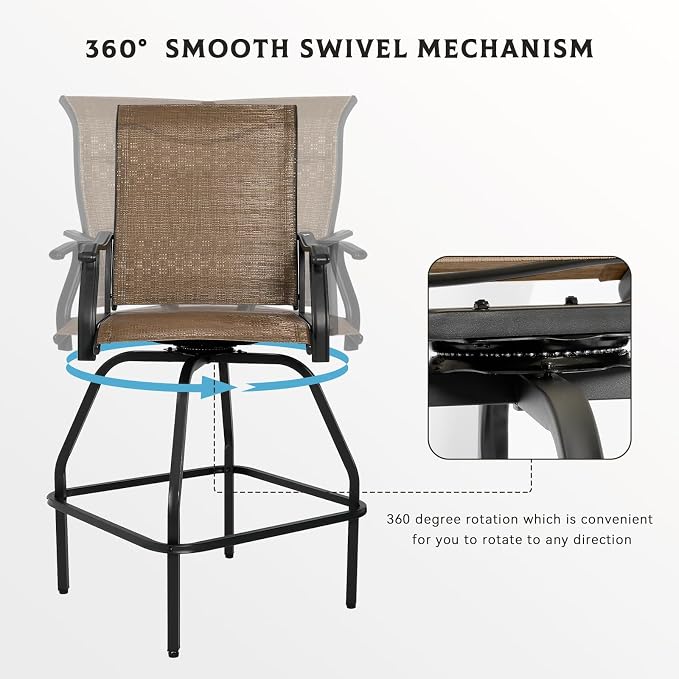 LEVELEVE Patio Bar Set 4pcs Swivel Bar Stools Outdoor Bistro Textilene - Image 4