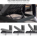 homary 6-Piece Modular Outdoor Sofa Set, Aluminum & Teak Patio Conversation Set - Image 4
