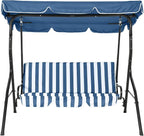 Outdoor Porch Swing Chair with Adjustable Canopy & Striped Seat Cushion - Image 8