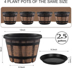 Quarut Plant Pots Set of 4 Pack 12 inch, Large Whiskey Barrel Planters - Image 2