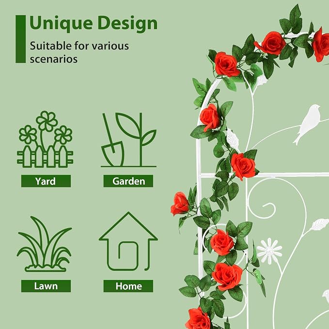 Metal Garden Trellis for Climbing Plants, 2 Pack 86.5" x 19.7" White Plant - Image 3