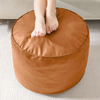 HIGOGOGO Round Stuffed Pouf Ottoman, Pu Leather Poufs by HIGOGOGO
