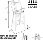 Alunaune 26" Swivel Metal Bar Stools Set of 4 High Back Counter Height - Image 2