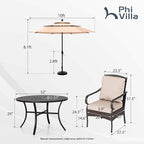 PHI VILLA 6 PCS Outdoor Dining Sets, All-Weather Round Patio Table and Chairs - Image 2