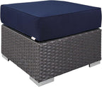 Modway Sojourn Wicker Rattan Outdoor Patio Sunbrella Fabric Ottoman in Canvas - Image 3