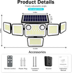 6000LM Solar Lights Outdoor Waterproof, 6 Heads Solar Flood Lights Outdoor - Image 3