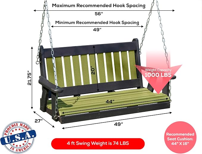 Poly Lumber Wood 4FT Mission Porch Swing Amish Craftsmandship Made in USA HDPE - Image 2