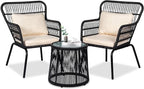 3 Piece Outdoor Wicker Furniture Bistro Set, Rattan Chairs Conversation Sets by HOMEZILLIONS