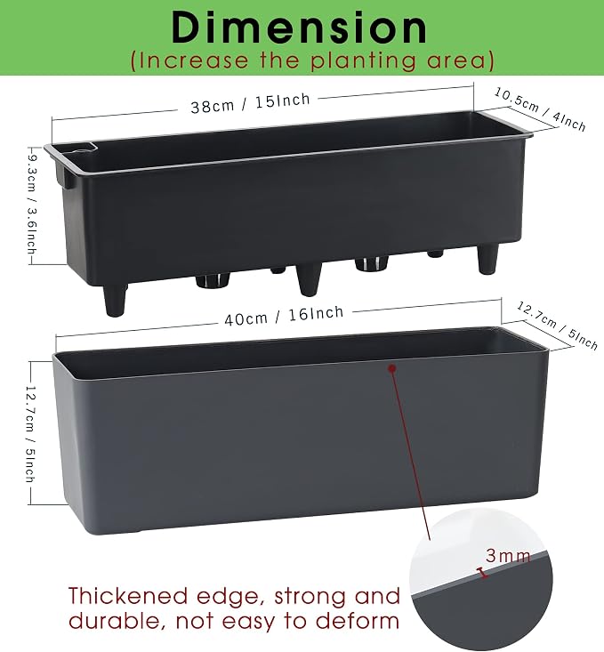 GardenBasix Elongated Self Watering Planter Pots Window Box 5.5 x 16 inch - Image 2