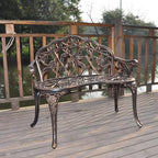 38.5" Outdoor Garden Bench, Patio Furniture Cast Aluminum Outdoor Bench - Image 8