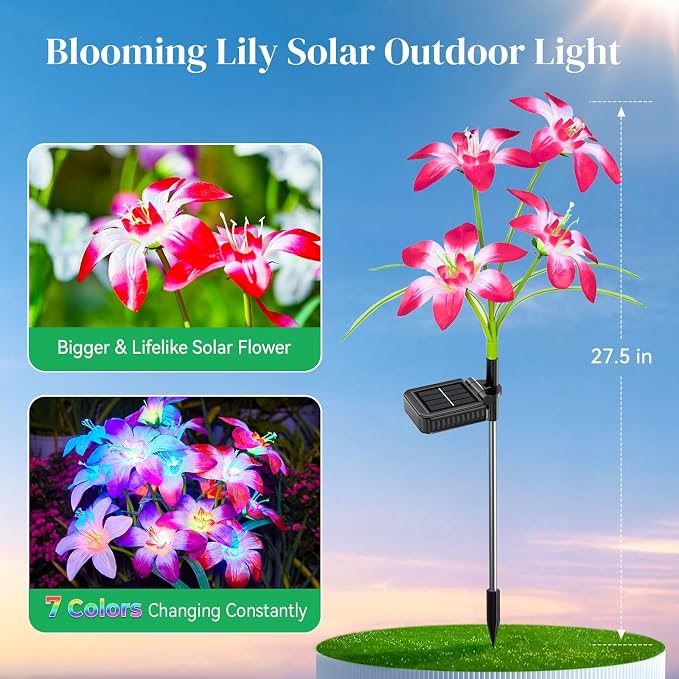Solar Garden Lights Outdoor, 8 Pack Blooming Lily Solar Flowers Outdoor - Image 6