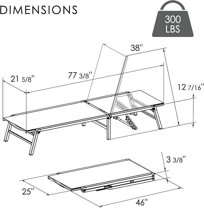 Kozyard Outdoor Foldable Lounge Chair, Aluminum Frame Patio Lounger - Image 2