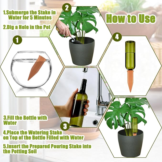 TINSKY 6 Sets Plant Watering Devices Terracotta Self Watering Spikes and 26 Oz - Image 6