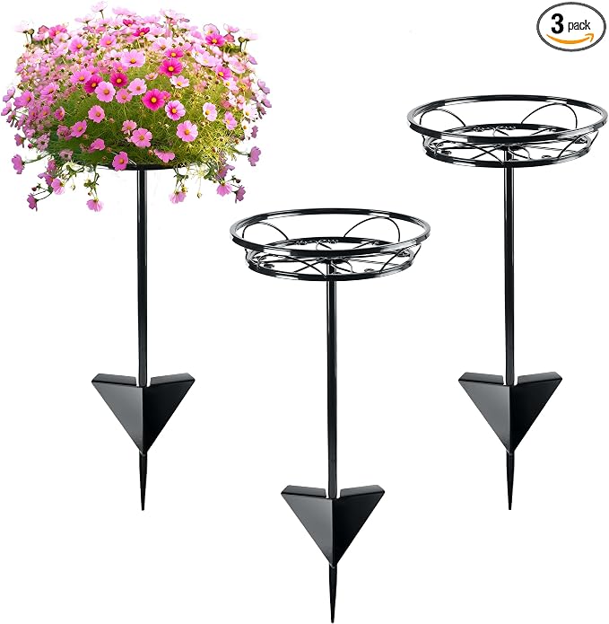 Tellingyou 3 Pack Adjustable Outdoor Flower Pot Stand, Metal Outdoor Plant by Tellingyou