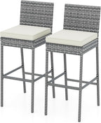 HAPPYGRILL Patio Wicker Barstools Set of 2, Outdoor Bar Height Chair w/Soft by HAPPYGRILL