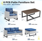 Belord 6 Piece Outdoor Furniture Patio Wicker Sofa Set, Oversize Outdoor Dining - Image 2