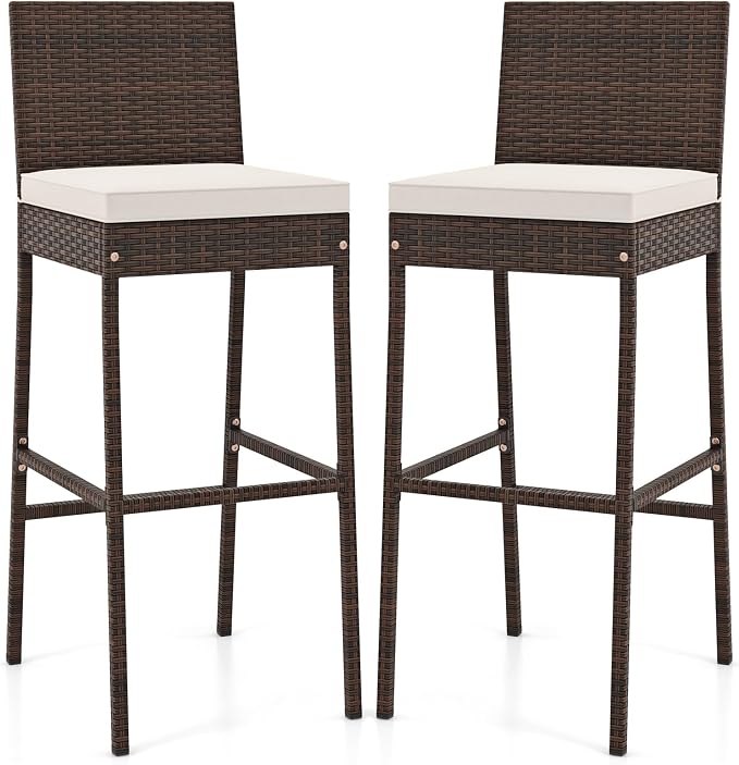 HAPPYGRILL Wicker Patio Barstools Set of 2, Outdoor Rattan Bar Chairs by HAPPYGRILL